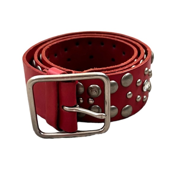Linea Pelle Red Leather Silver Studded Belt - Picture 9 of 12